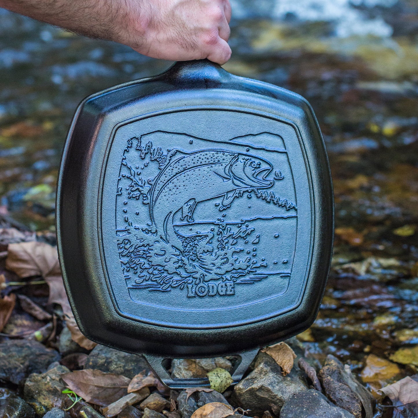【LODGE】スクエア グリルパン 10 1/2インチ FISH LOGO 40%Off !!