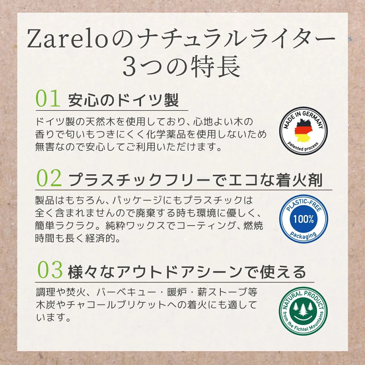 【ZARELO】Natural Edition オーガニック 着火剤